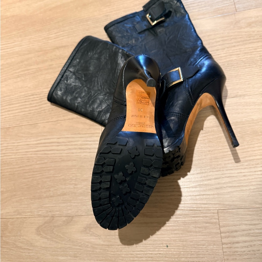 Jimmy Choo Black Leather Biker Stiletto Boots - Picture 15 of 15